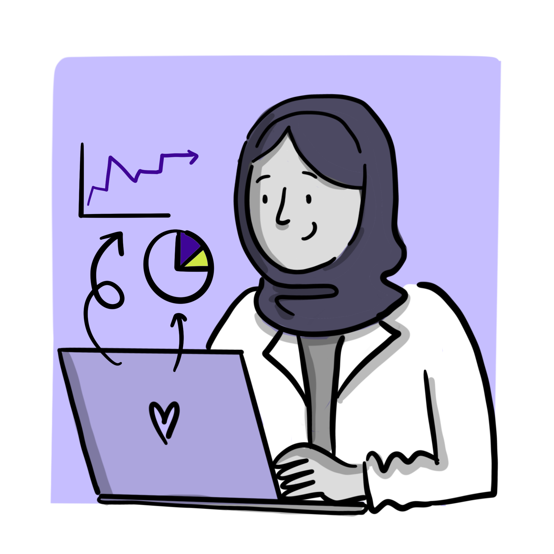 Illustration of a person looking at results and data.