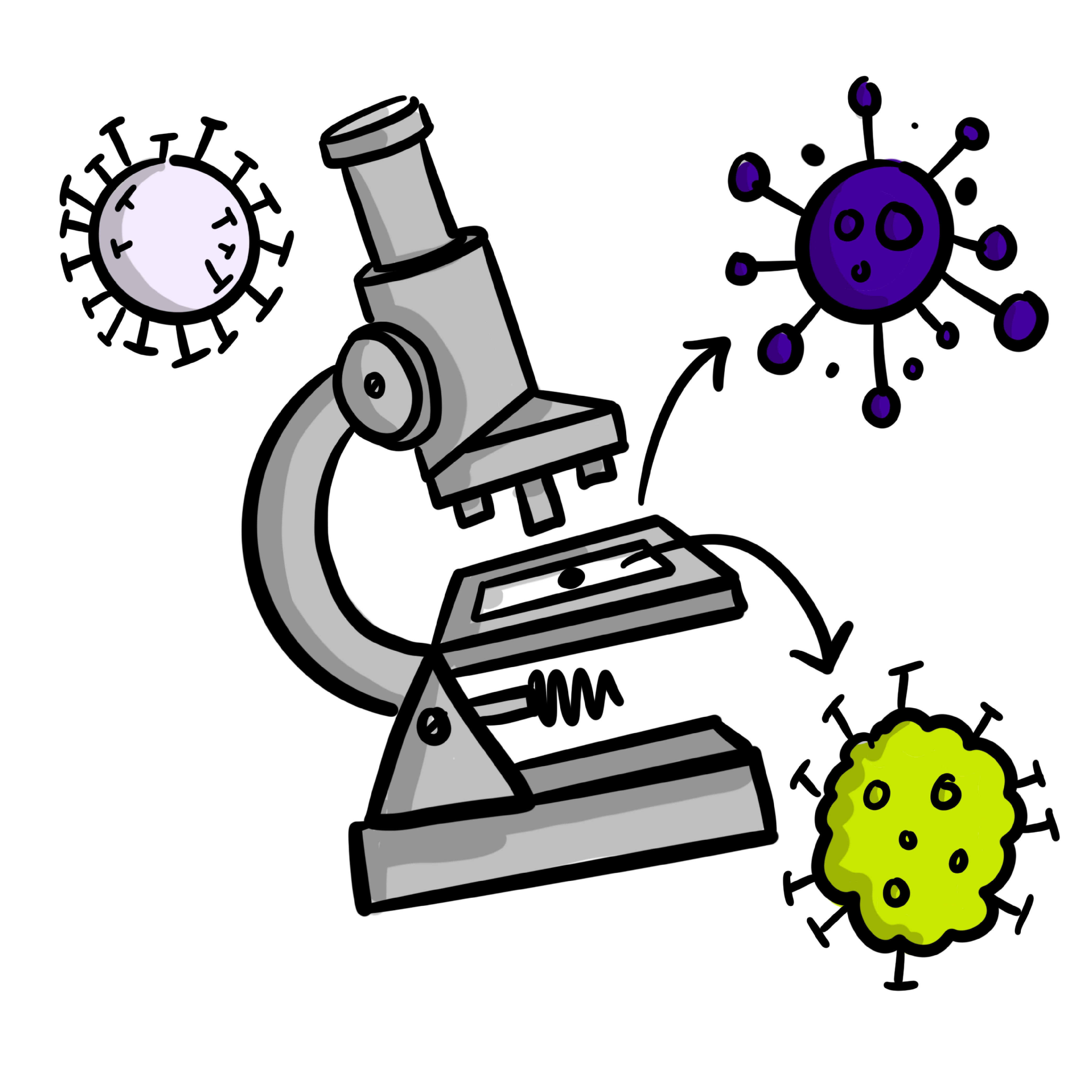 Illustration of a microscope looking at viruses which lead to hospital stays.