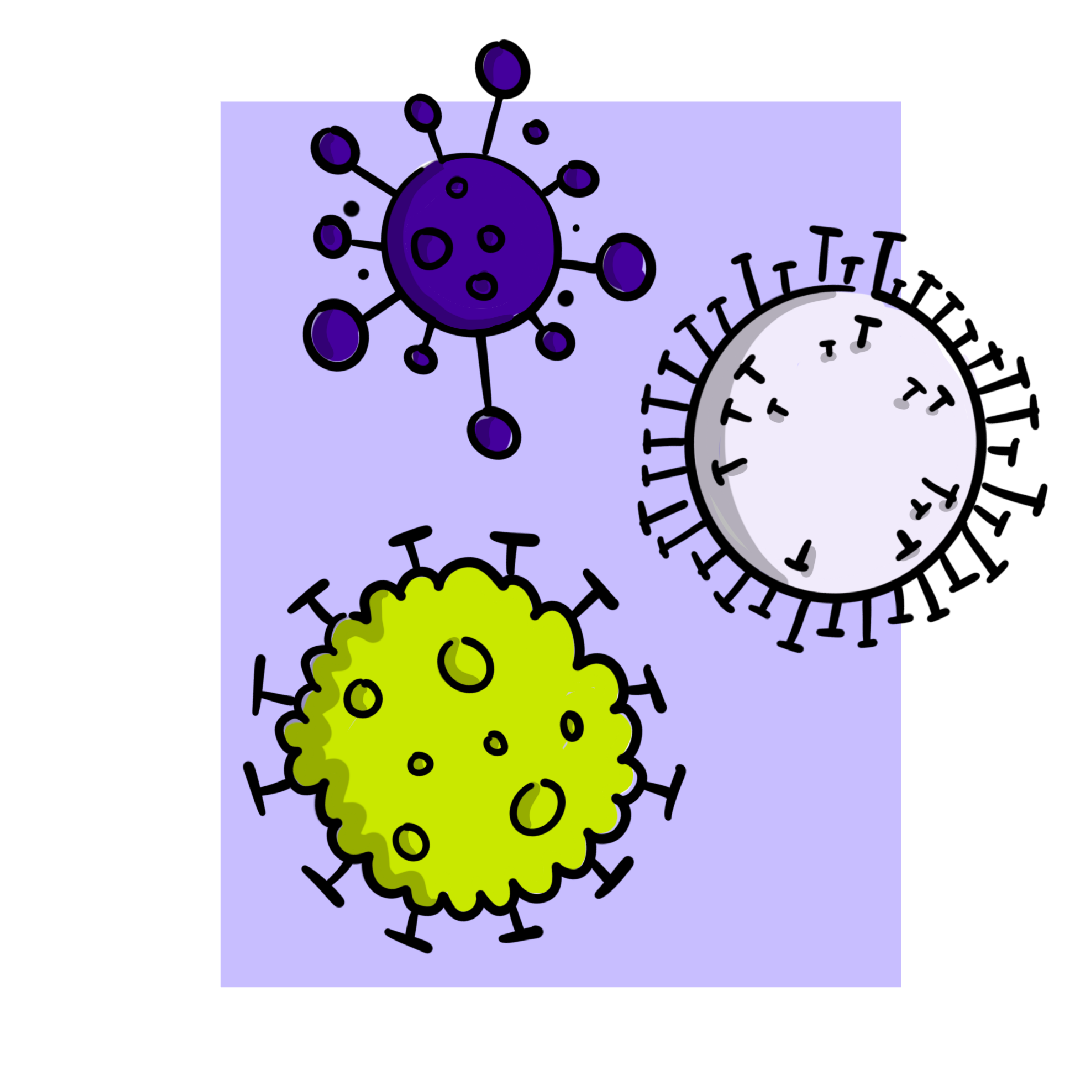 Illustration of 3 respiratory viruses including Covid-19