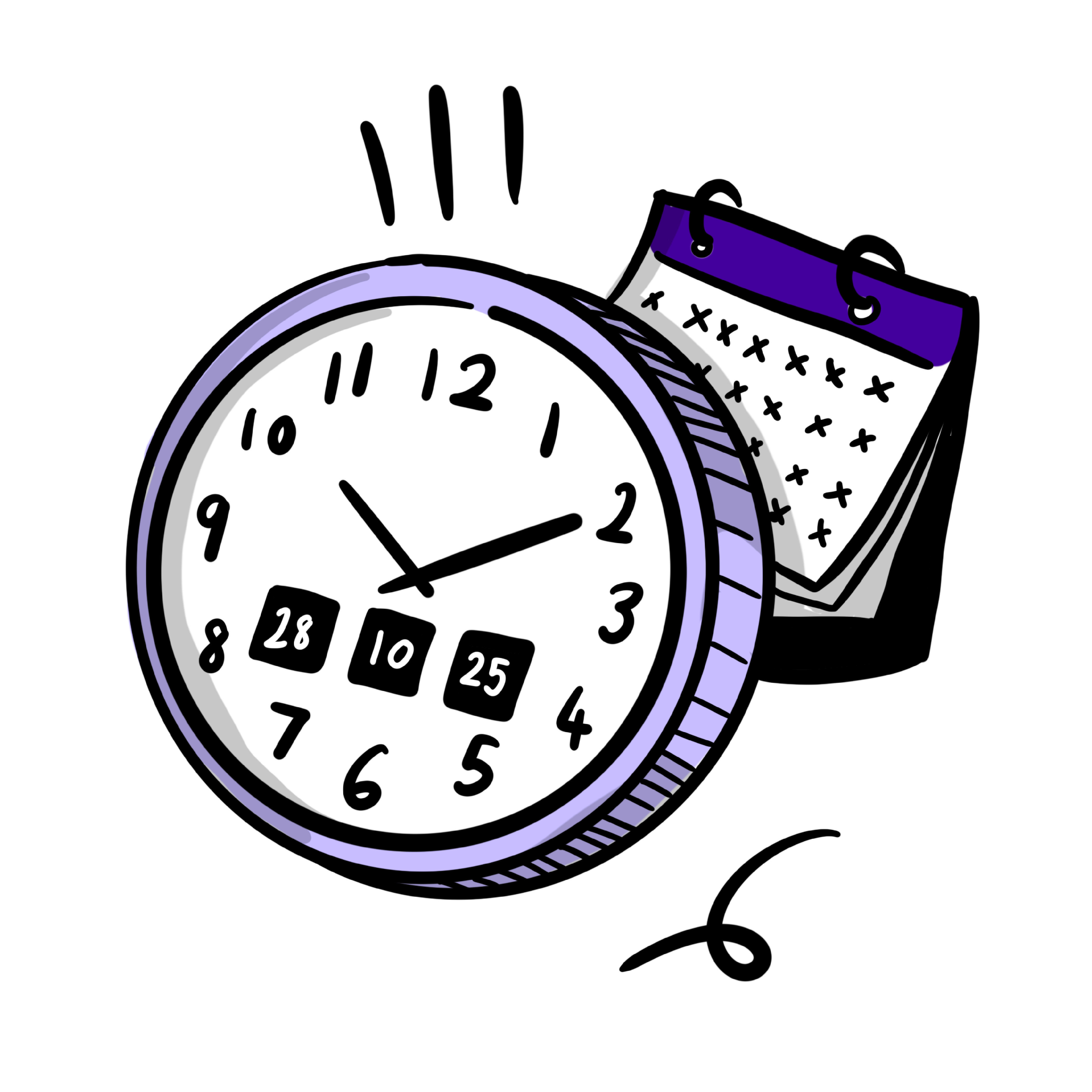 Illustration of a clock and calender showing how long someone has stayed in hospital.