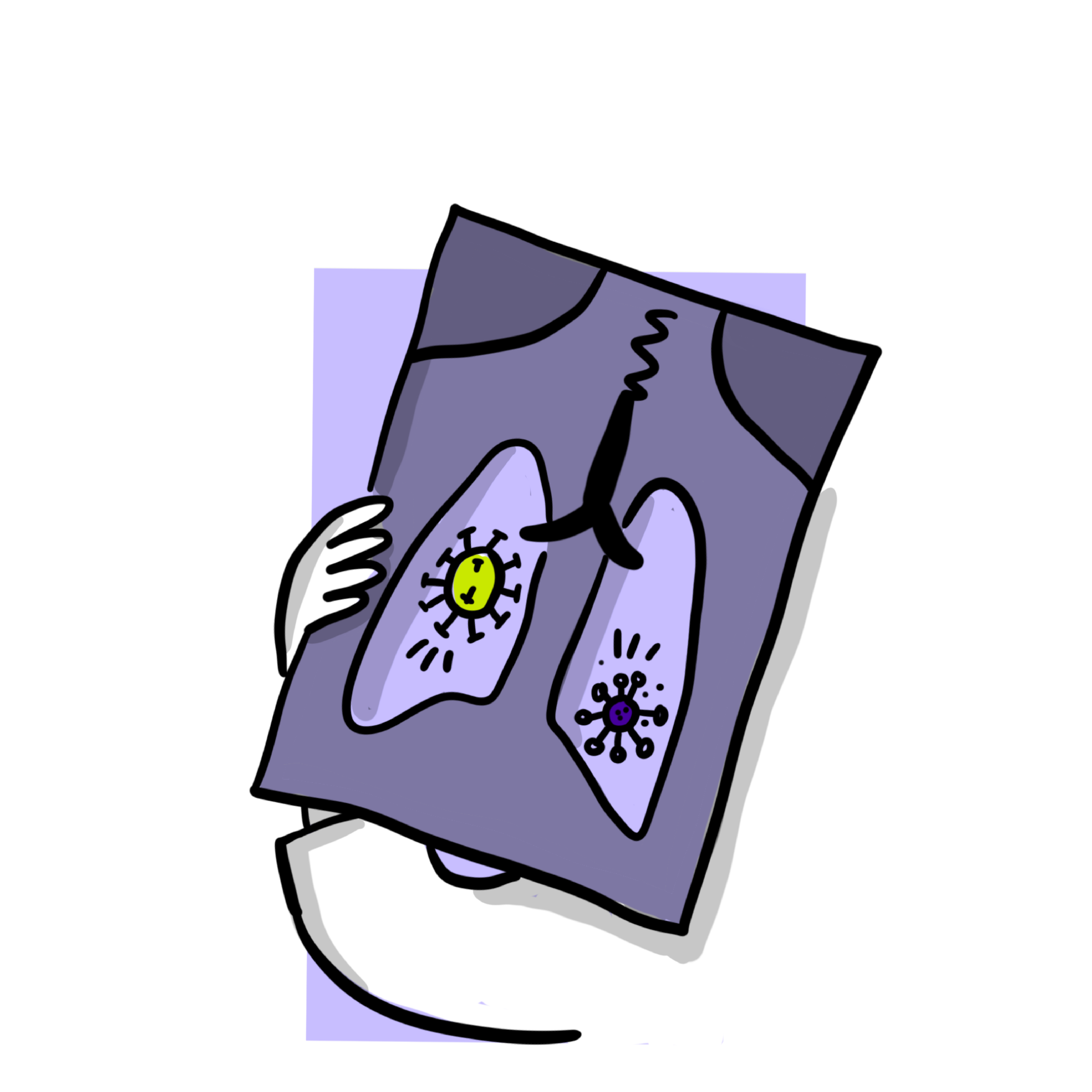 Illustration of a scan of the lungs with viruses visible