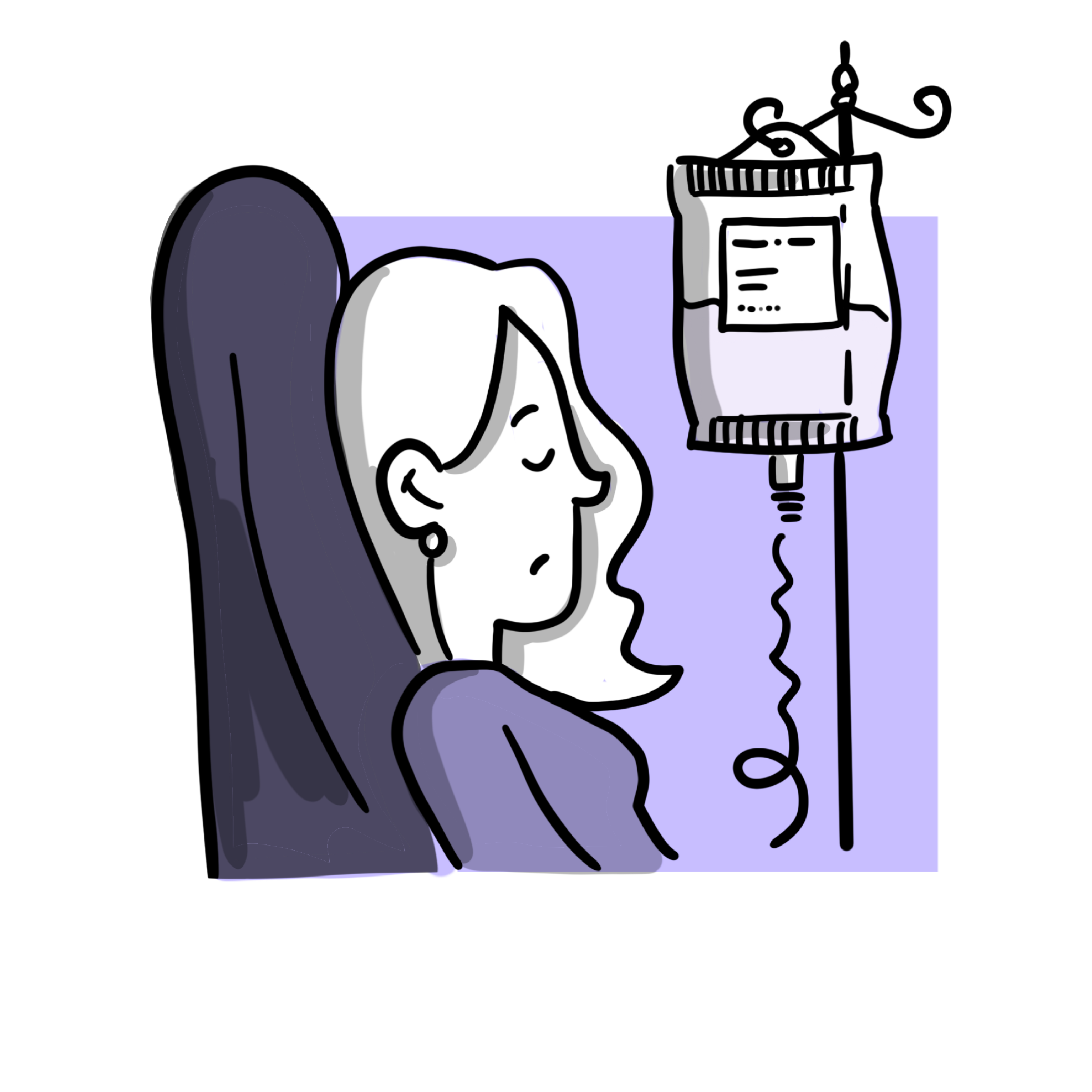 Illustration of a vulnerable patient receiving an infusion of medication.